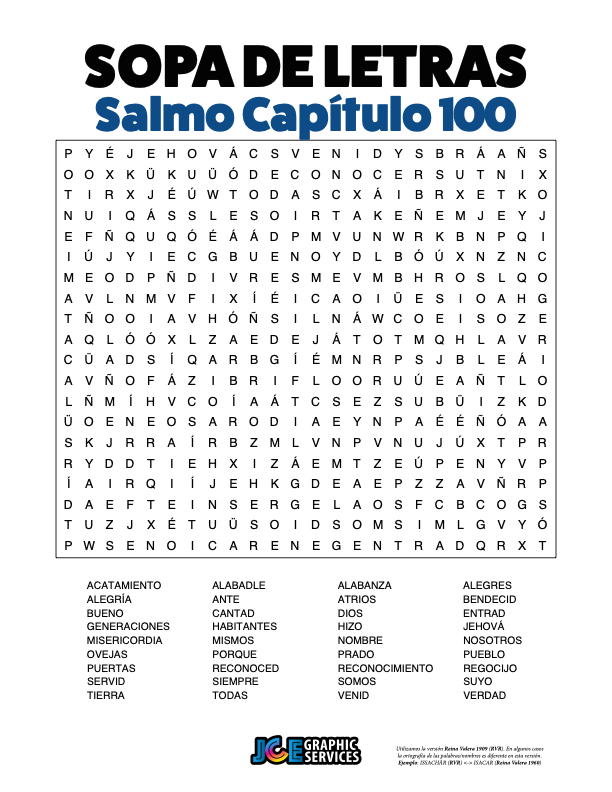 Sopa de Letras - Salmos Cápitulo 100