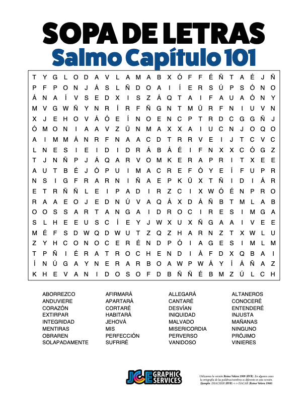 Sopa de Letras - Salmos Cápitulo 101