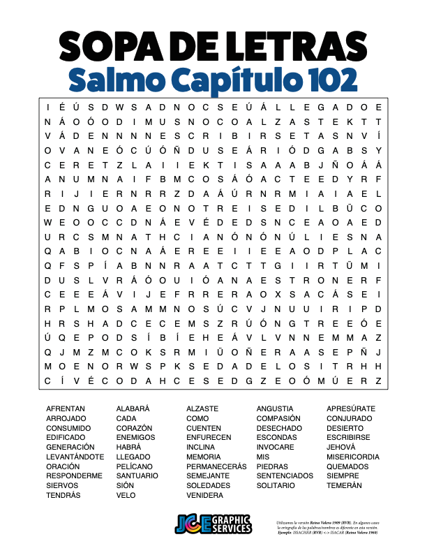 Sopa de Letras - Salmos Cápitulo 102