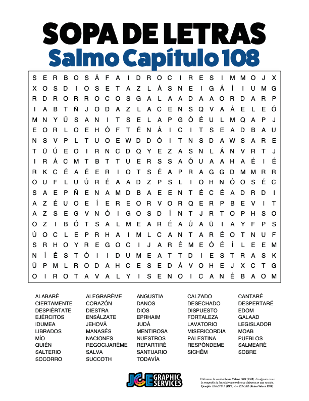 Sopa de Letras - Salmos Cápitulo 108