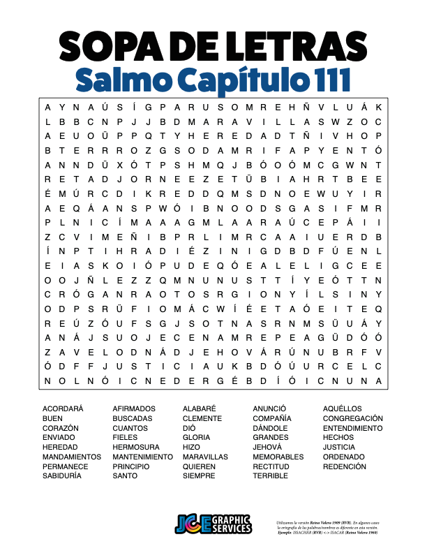 Sopa de Letras - Salmos Cápitulo 111