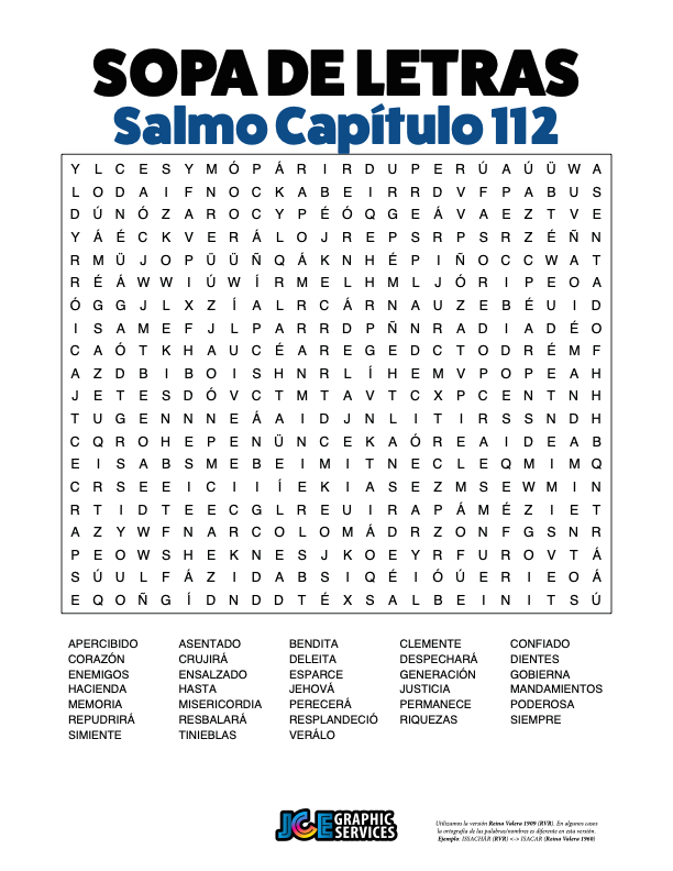 Sopa de Letras - Salmos Cápitulo 112