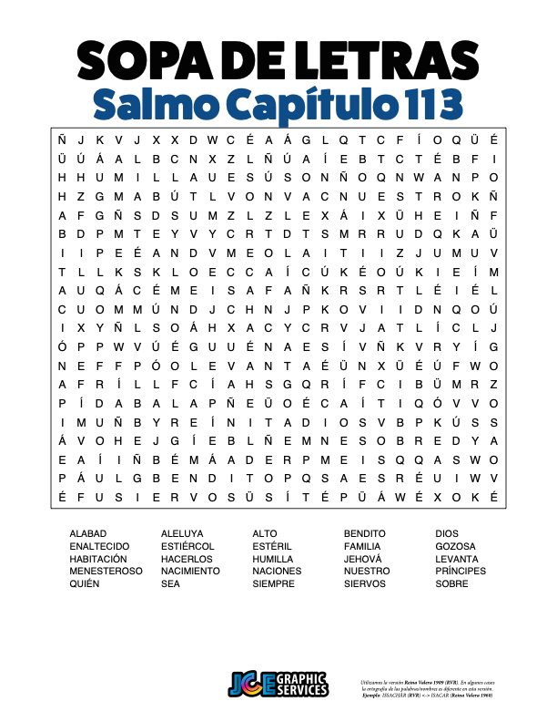 Sopa de Letras - Salmos Cápitulo 113