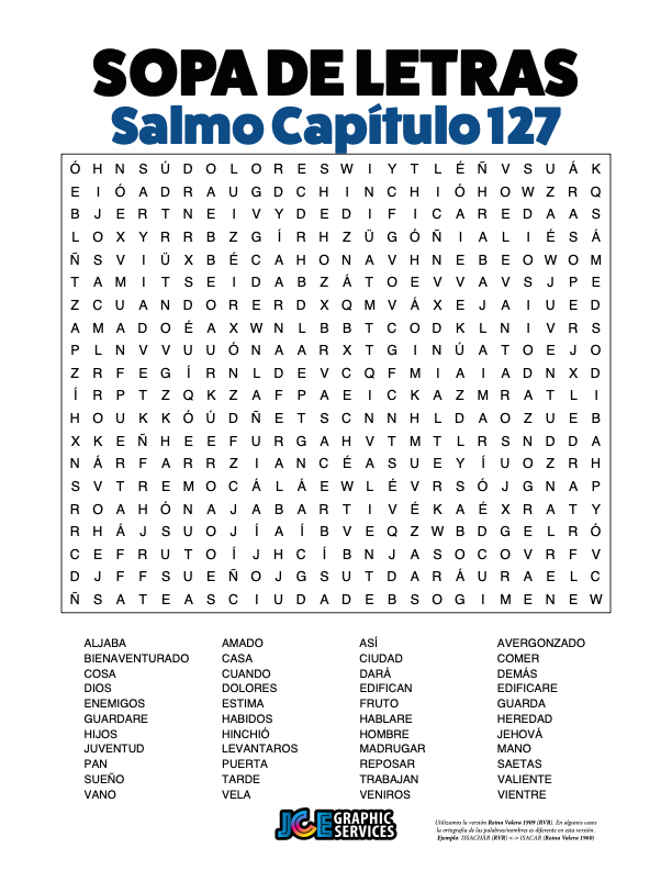 Sopa de Letras - Salmos Cápitulo 127