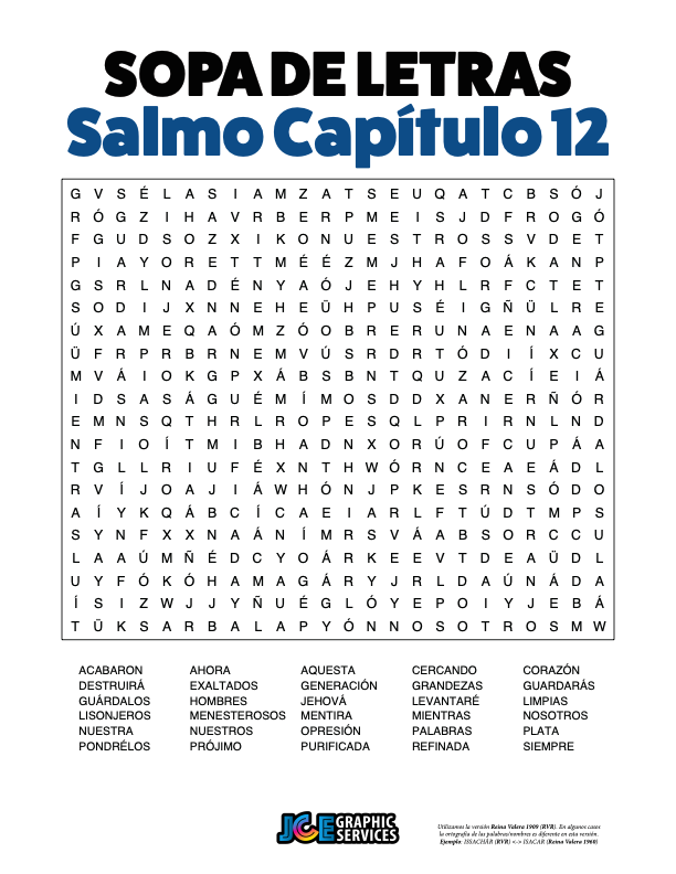 Sopa de Letras - Salmos Cápitulo 12