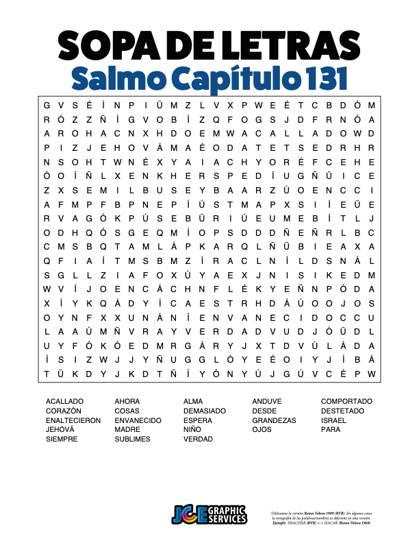 Sopa de Letras - Salmos Cápitulo 131