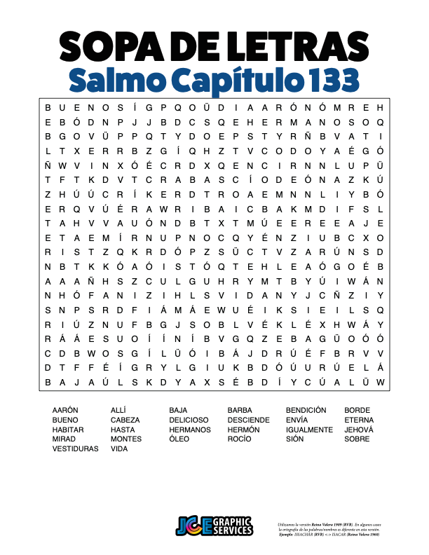 Sopa de Letras - Salmos Cápitulo 133