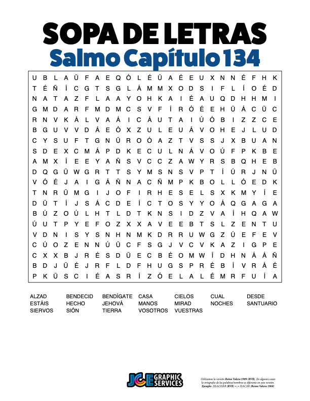 Sopa de Letras - Salmos Cápitulo 134