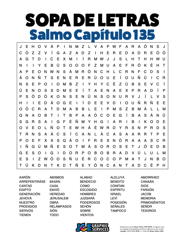 Sopa de Letras - Salmos Cápitulo 135