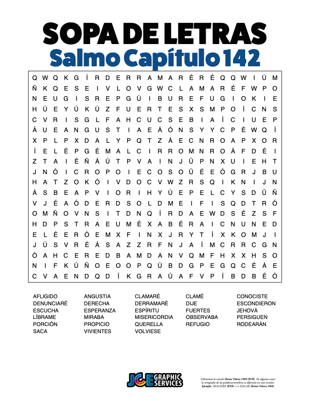 Sopa de Letras - Salmos Cápitulo 142