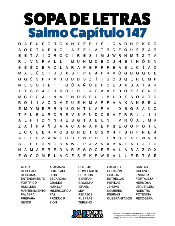 Sopa de Letras - Salmos Cápitulo 147