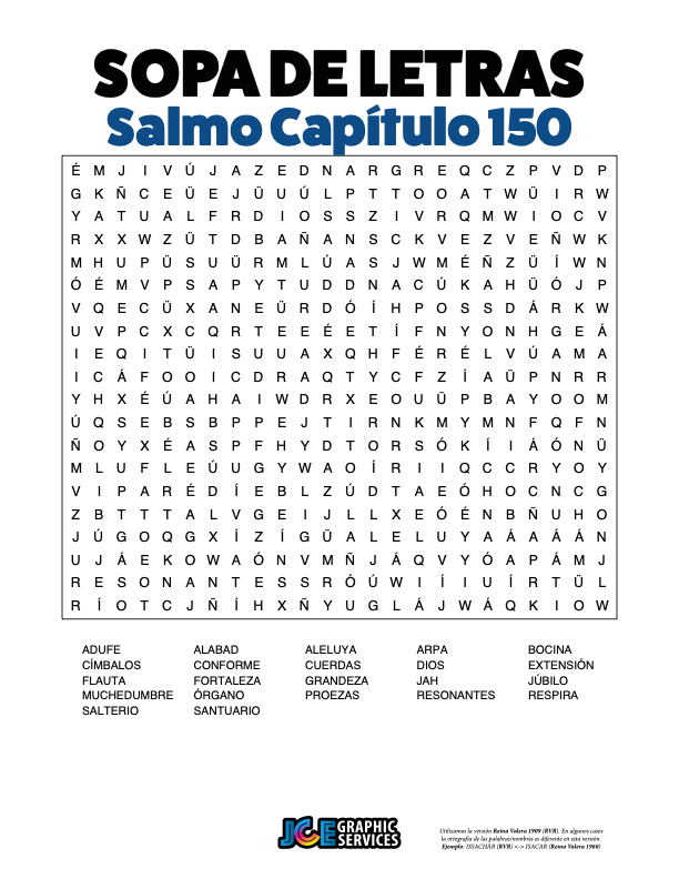 Sopa de Letras - Salmos Cápitulo 150