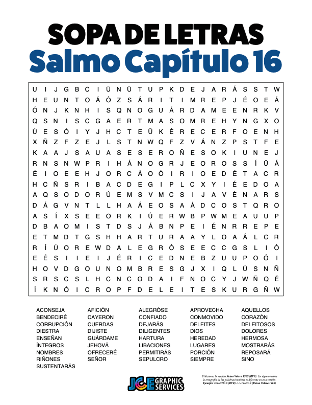 Sopa de Letras - Salmos Cápitulo 16