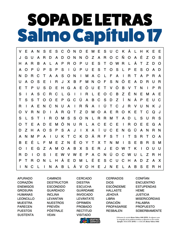 Sopa de Letras - Salmos Cápitulo 17