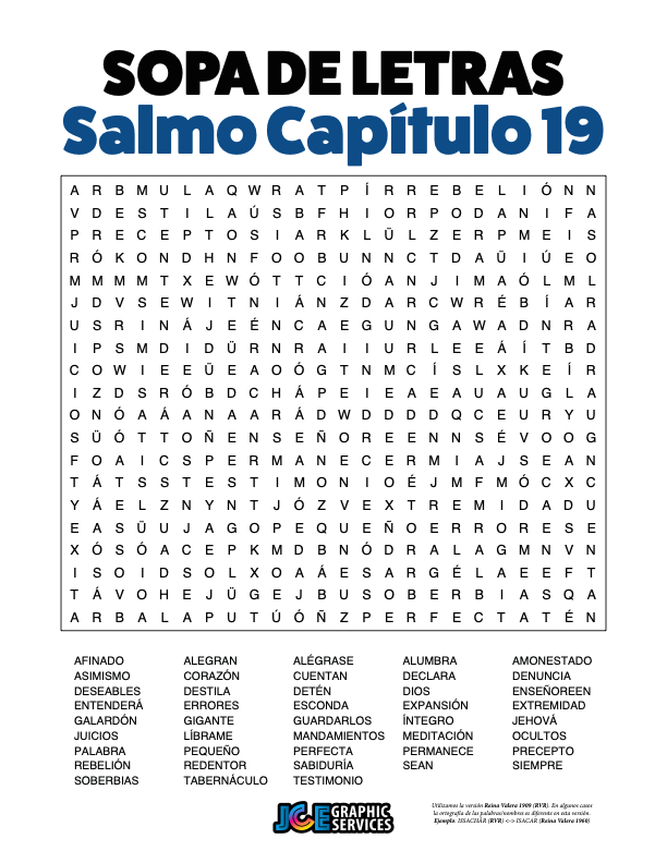 Sopa de Letras - Salmos Cápitulo 19