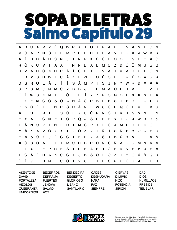 Sopa de Letras - Salmos Cápitulo 29