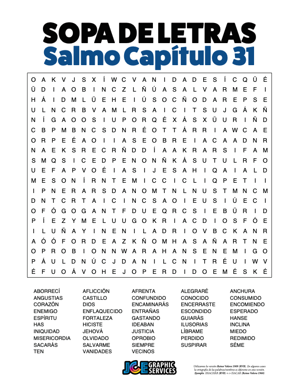 Sopa de Letras - Salmos Cápitulo 31