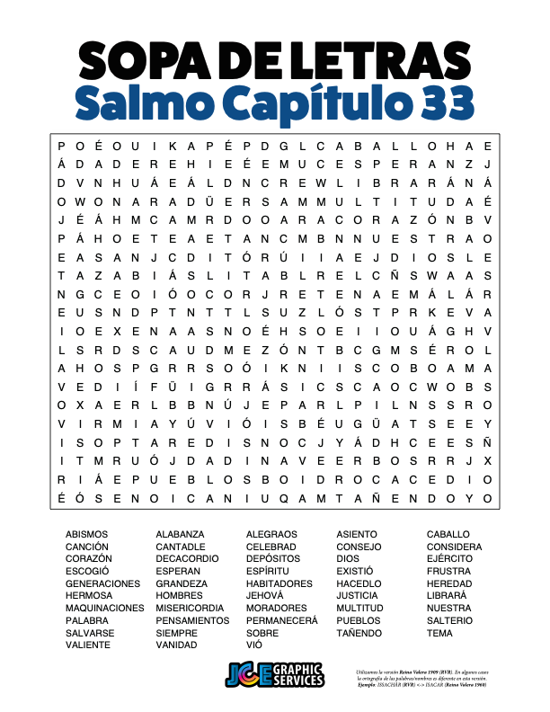 Sopa de Letras - Salmos Cápitulo 33