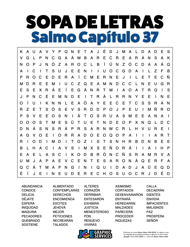 Sopa de Letras - Salmos Cápitulo 37