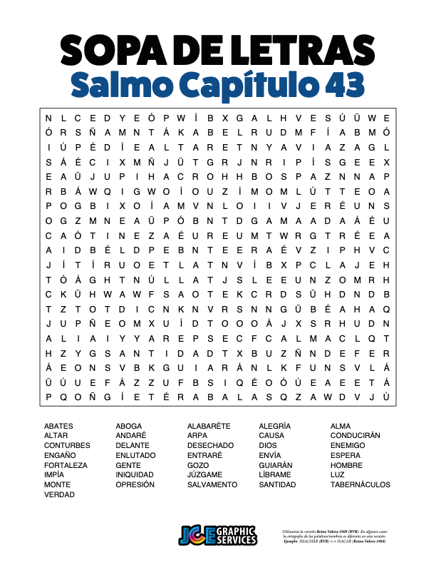 Sopa de Letras - Salmos Cápitulo 43