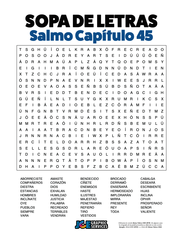 Sopa de Letras - Salmos Cápitulo 45