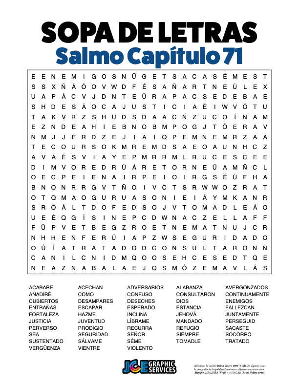 Sopa de Letras - Salmos Cápitulo 71