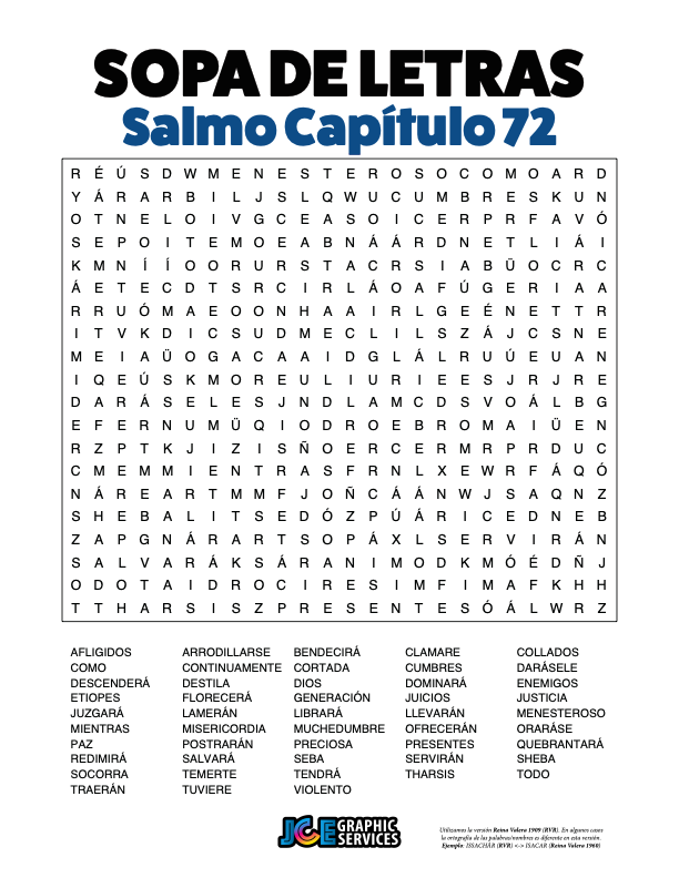 Sopa de Letras - Salmos Cápitulo 72