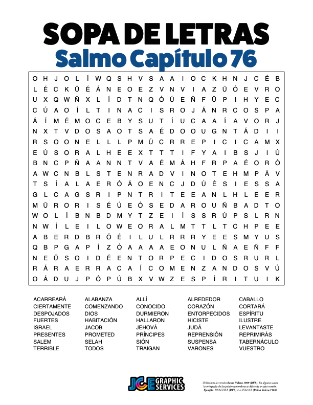 Sopa de Letras - Salmos Cápitulo 76