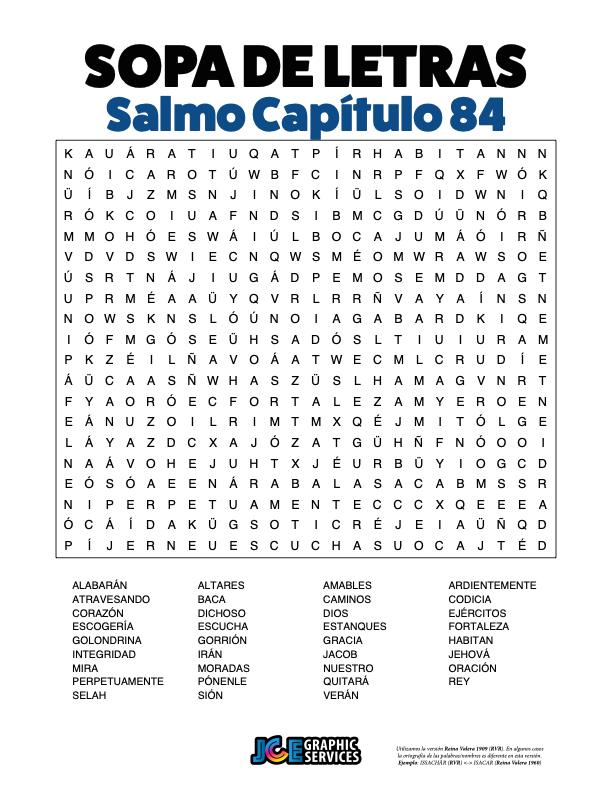 Sopa de Letras - Salmos Cápitulo 84