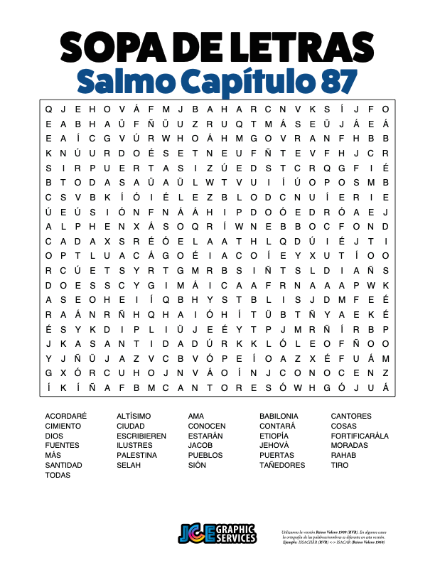 Sopa de Letras - Salmos Cápitulo 87