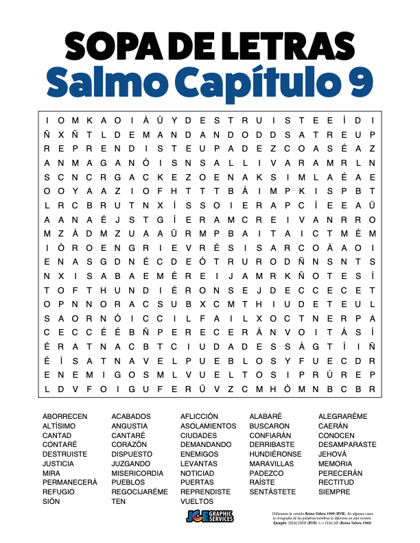 Sopa de Letras - Salmos Cápitulo 9