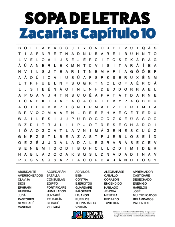 Sopa de Letras - Zacarías Cápitulo 10