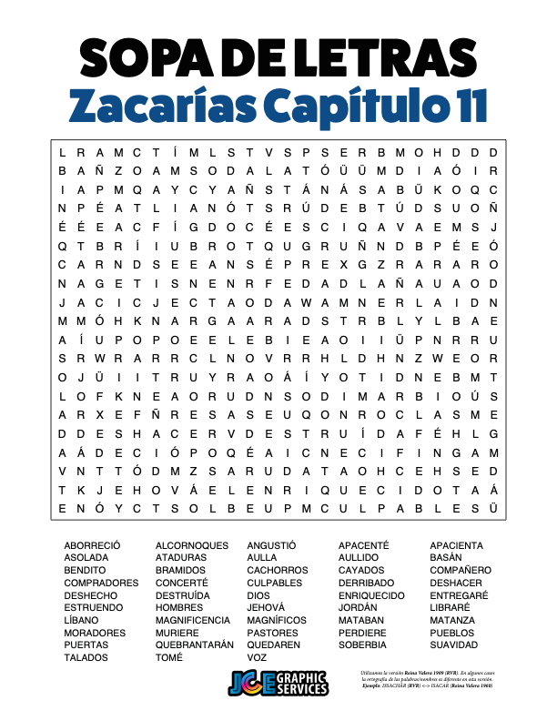 Sopa de Letras - Zacarías Cápitulo 11