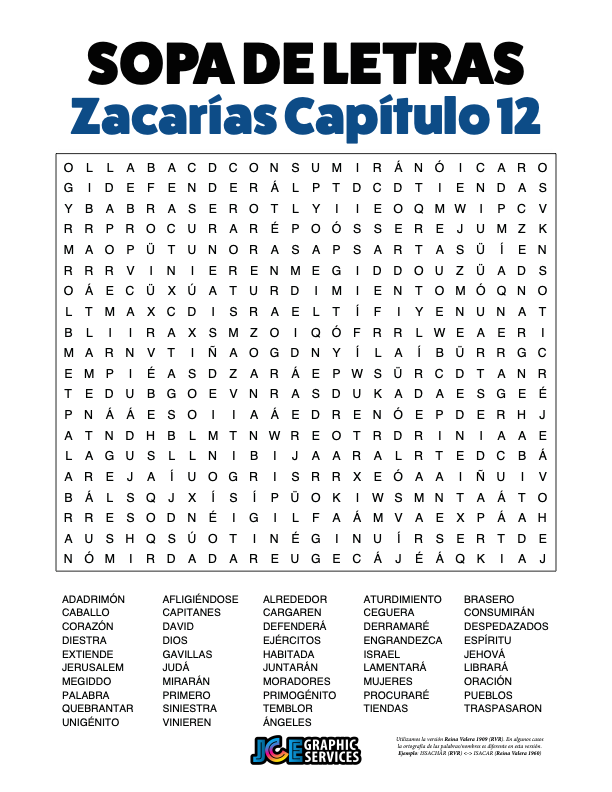 Sopa de Letras - Zacarías Cápitulo 12