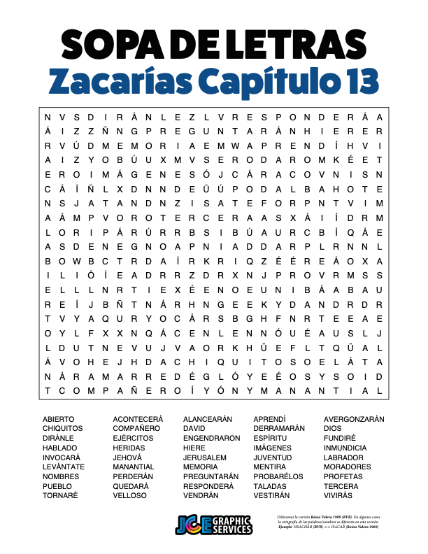 Sopa de Letras - Zacarías Cápitulo 13