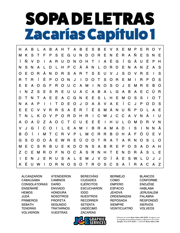 Sopa de Letras - Zacarías Cápitulo 1