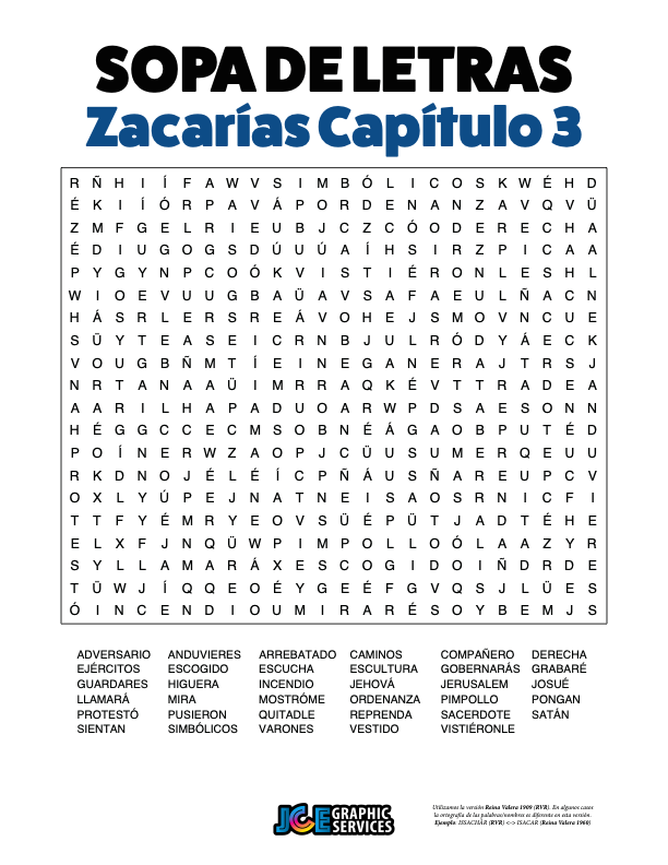 Sopa de Letras - Zacarías Cápitulo 3