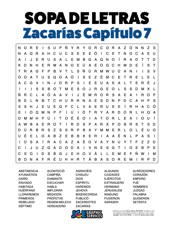 Sopa de Letras - Zacarías Cápitulo 7