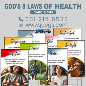 God's 8 Laws of Health – Yard Sign Set (Double-Sided, with Step Stakes)