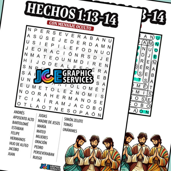 Hechos 1:13-14 — Sopa de Letras con Mensaje Oculto (PDF)