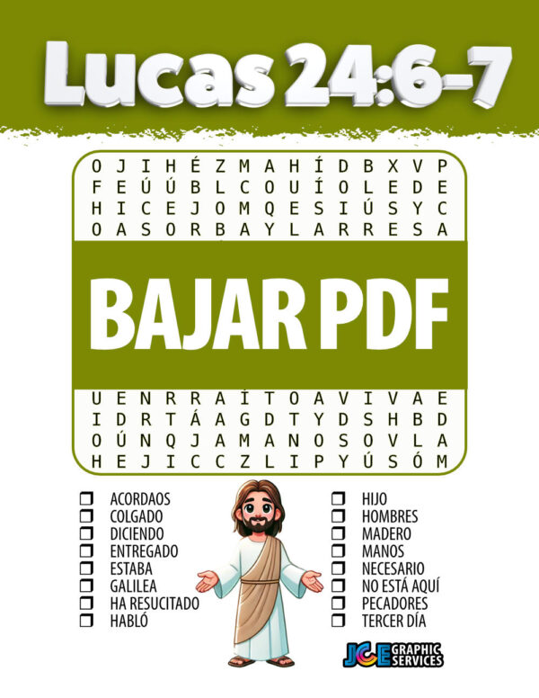 Lucas 24:6-7 sopa de letras con mensaje oculto