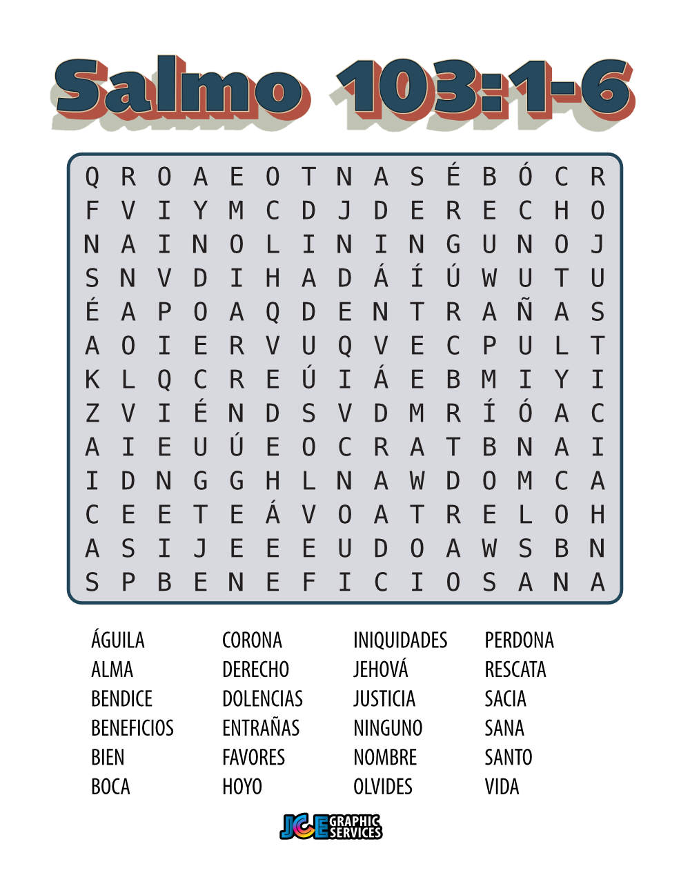 Salmo 103:1-6 sopa de letras