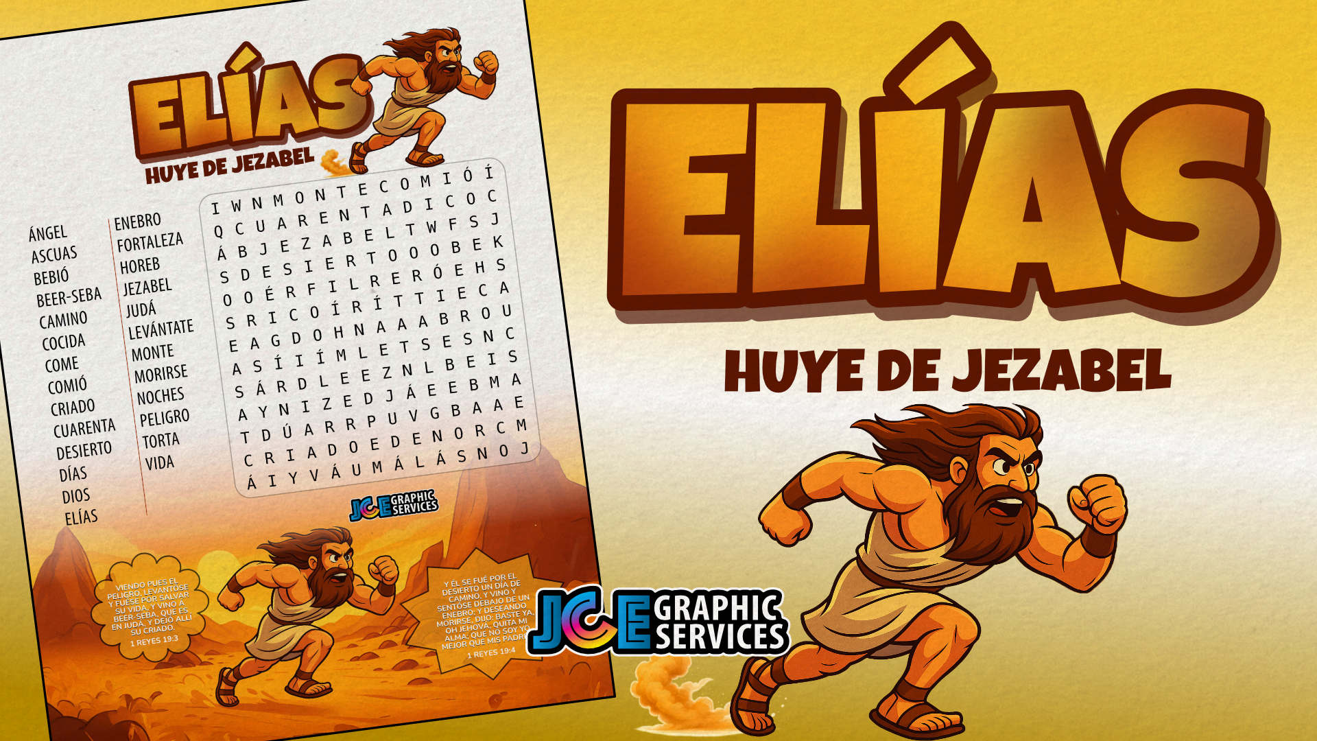 Elías Huye de Jezabel – Sopa de Letras Bíblica para Niños