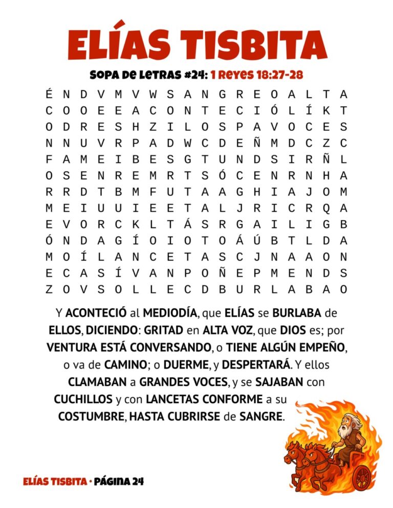 Elías Tisbita – Sopa de Letras Bíblica: 1 Reyes 18:27-28