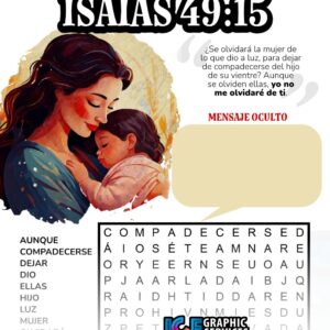 Isaías 49:15 sopa de letras con mensaje oculto