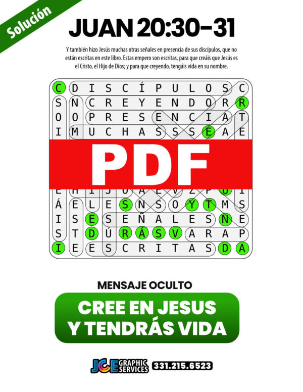 Juan 20:30-31: Sopa de letras con mensaje oculto [PDF]