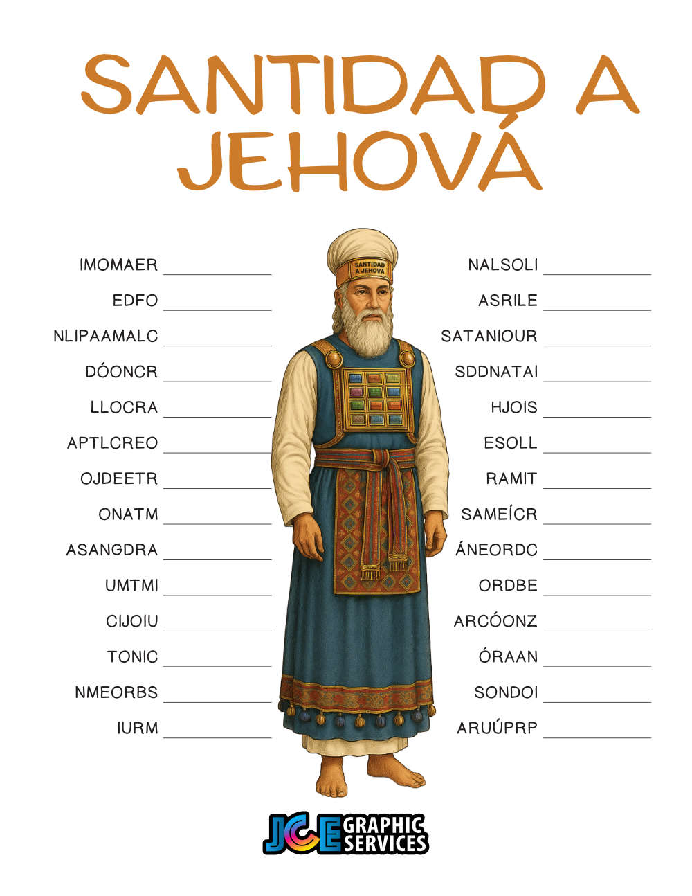 Santidad a Jehová – Juego Bíblico de Letras Revueltas (Éxodo 28:26–37