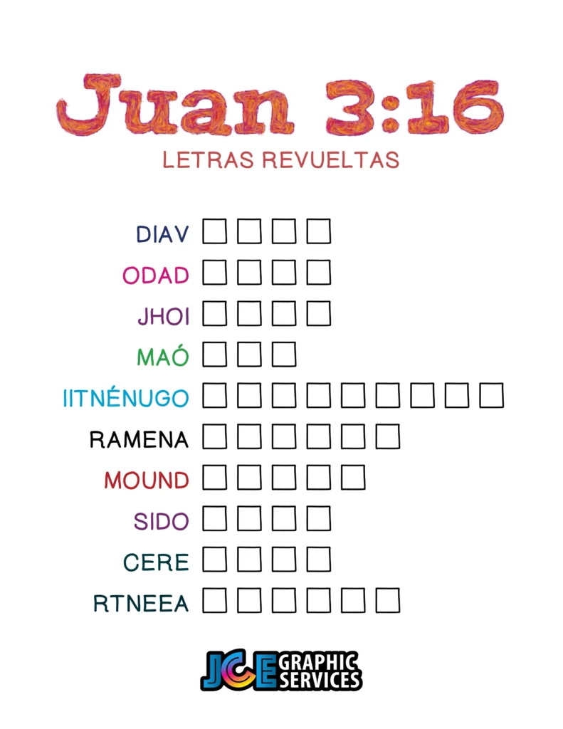 Juego Bíblico Para Niños: Letras Revueltas Juan 3:16
