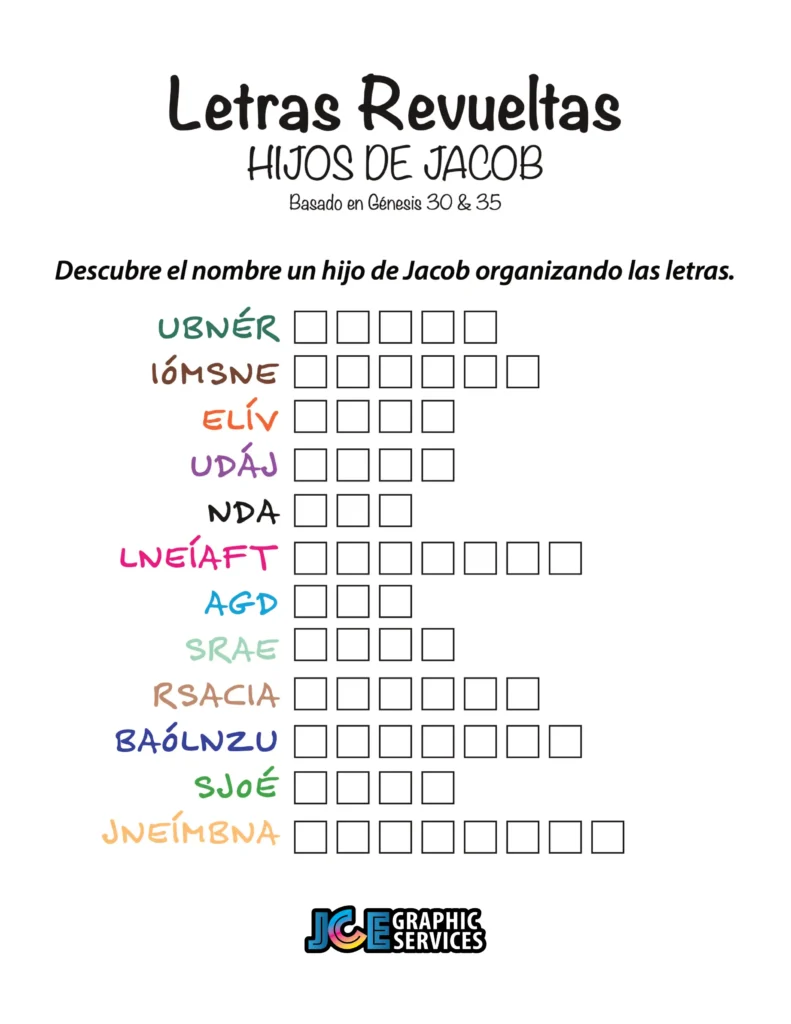 Juego Bíblico Para Niños: Letras Revueltas — Hijos de Jacob